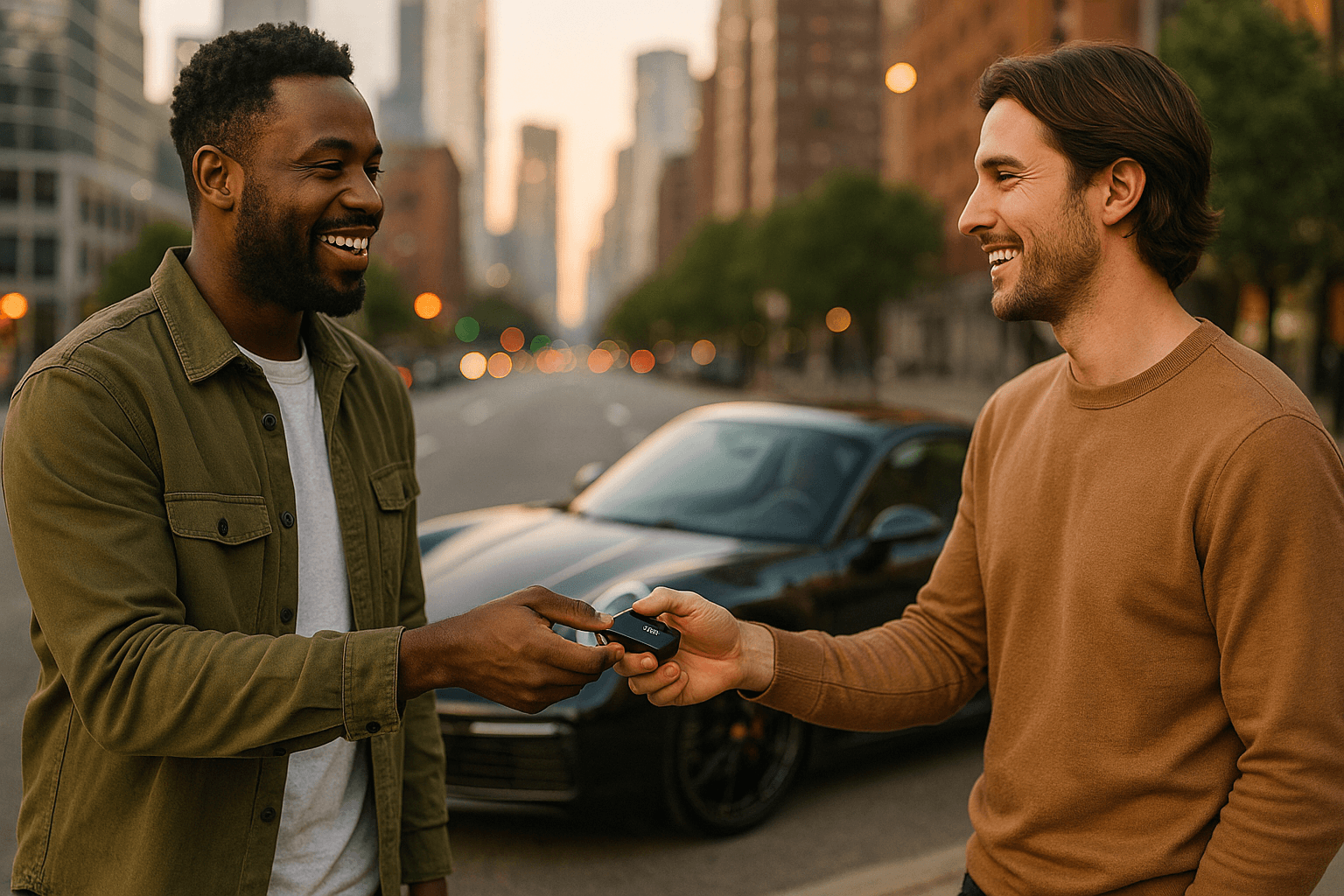 Friends handing off keys — trust built in